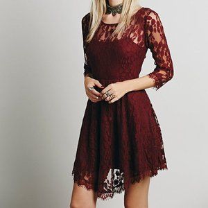 Free People Leaf Print Lace 3/4 Sleeve Dress